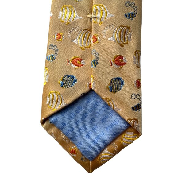 Nicole Miller NY FISH Motif All Silk Tie Yellow Blue Novelty 60x3.75 in - Picture 3 of 7